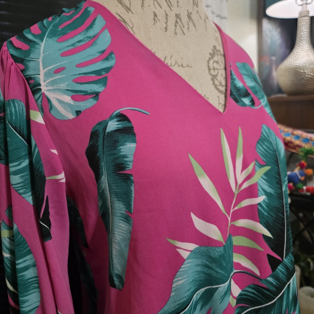Adrienne Pink and Teal Tropical Tunic Top - Picture 2 of 7